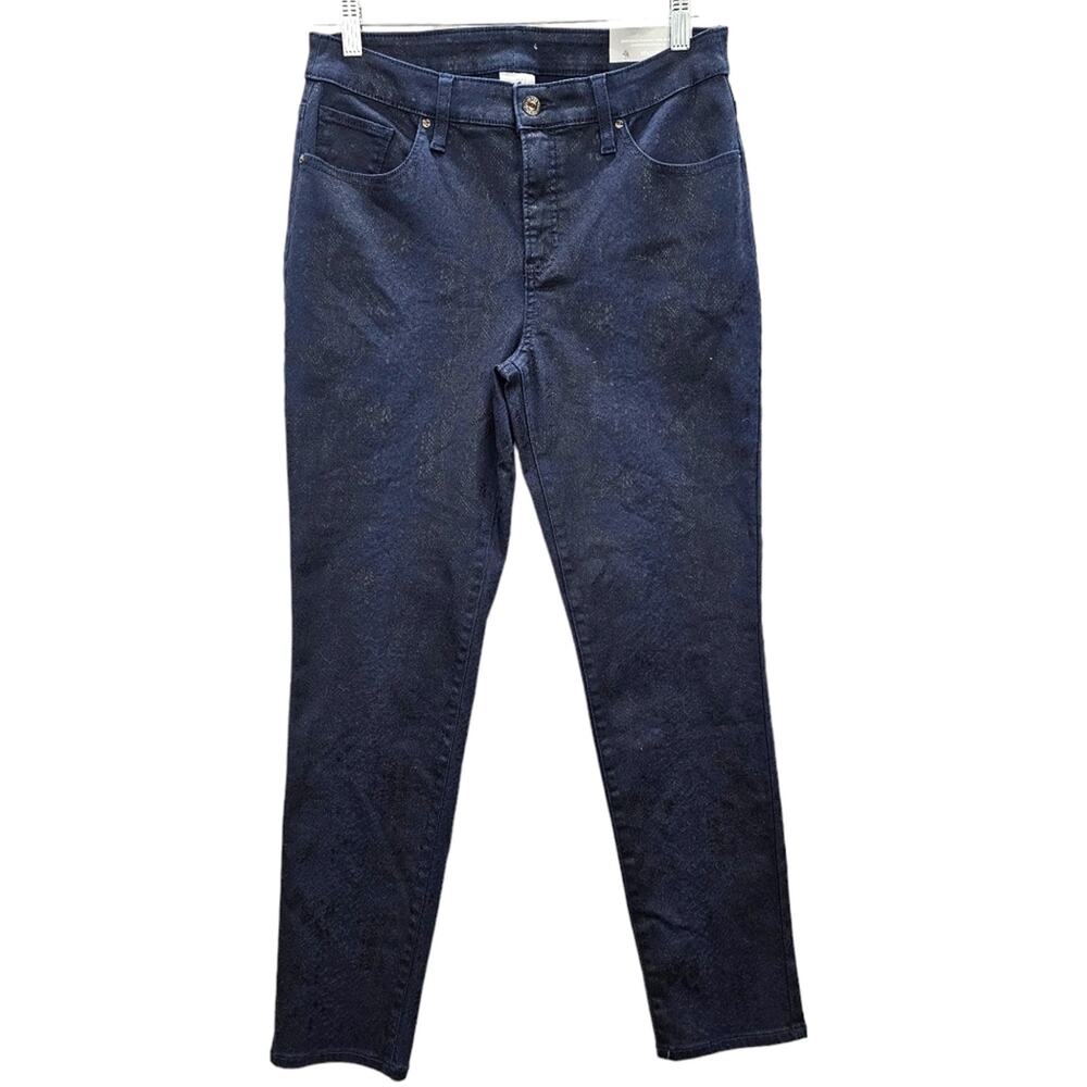 NWT Chicos Jeans Women's Size 6 Chicos 0.5 So Slimming Coated Ankle Navy Snake
